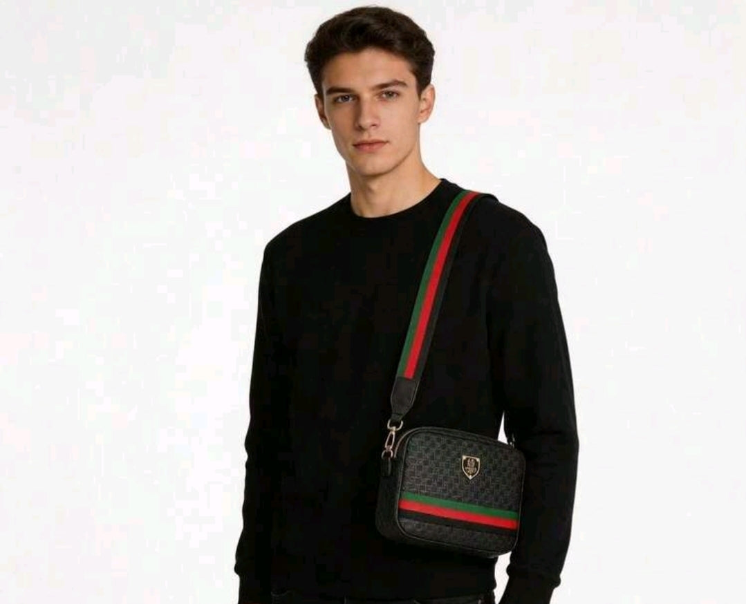Men's Stylish Crossbody Bag, Fashionable Versatile One Shoulder Bag, Woven Bird Nest Pattern Messenger Bag, British Style Commuter Bag For Men, Large Capacity Lightweight Outdoor Phone Bag, Wide Strap Design With Adjustable Length, Classic All-Season Vers
