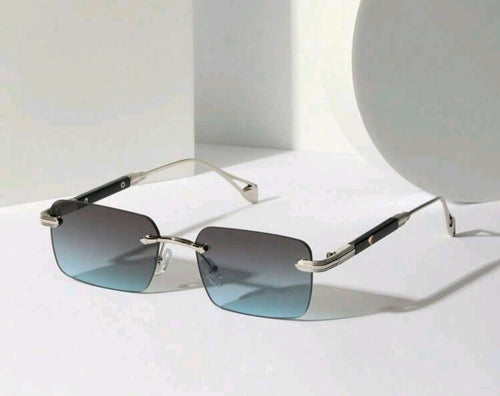 1pc Men's Summer Rimless Travel Sunglasses With Heart-Shaped Pattern, Metal Frame With Heavy Feel, Luxury Driving Fashion Glasses With Accessories (Free PU Glasses Case And Glasses Rope)