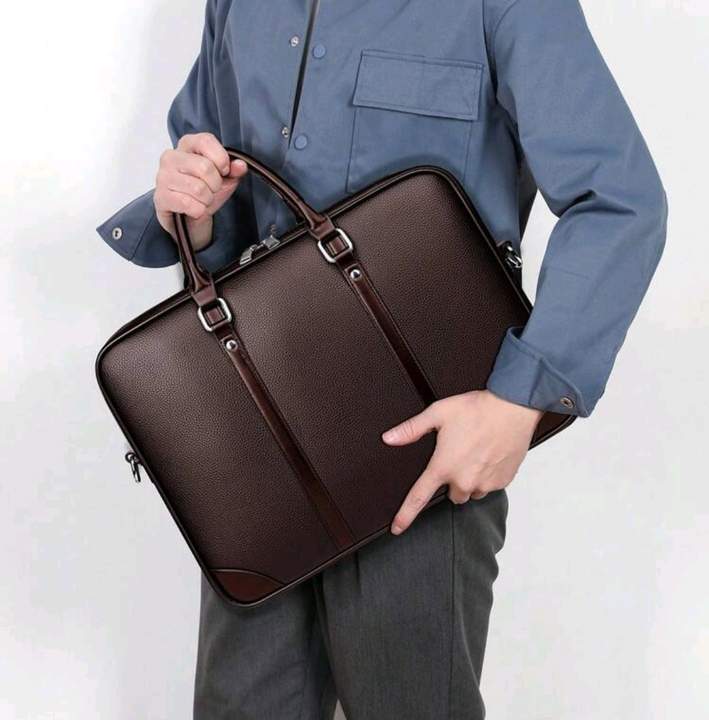 saroxi Men's Briefcase Crossbody Bag With Hand Carry Handle, Classic Large Capacity Laptop Bag For Documents And Office Supplies, Business Commute Style, PU Minimalist Design, Gift For Men