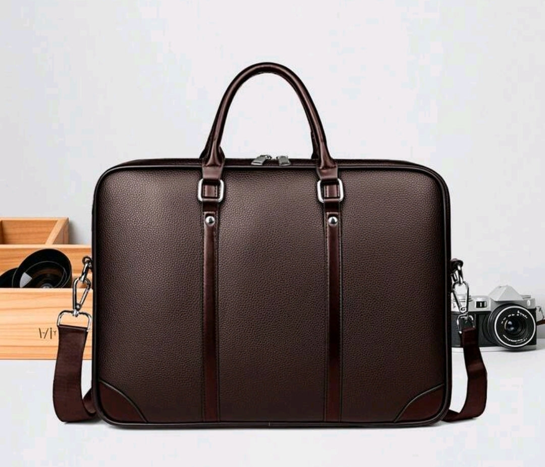 saroxi Men's Briefcase Crossbody Bag With Hand Carry Handle, Classic Large Capacity Laptop Bag For Documents And Office Supplies, Business Commute Style, PU Minimalist Design, Gift For Men