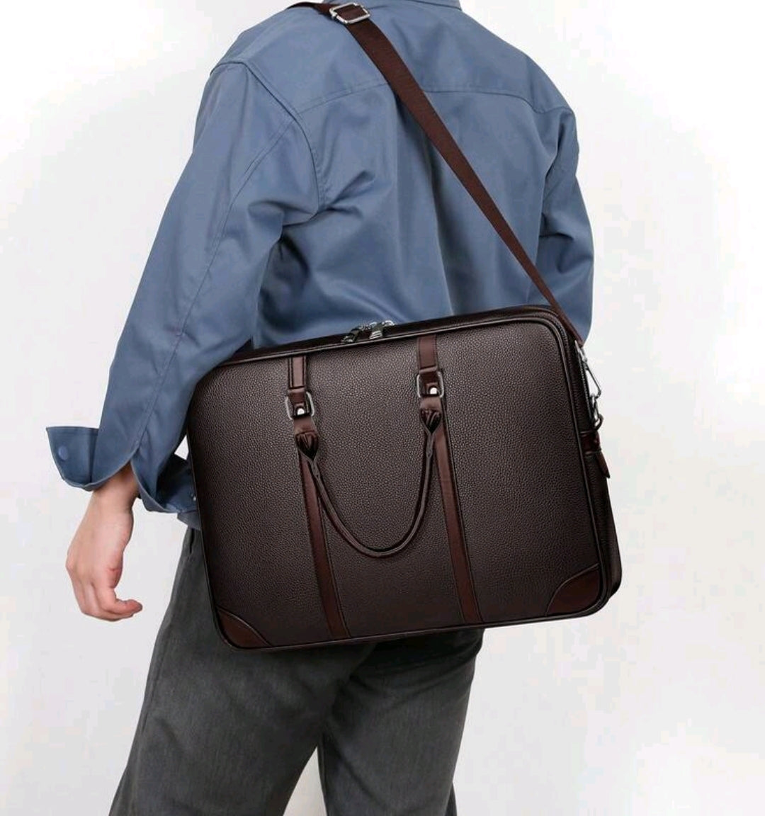 saroxi Men's Briefcase Crossbody Bag With Hand Carry Handle, Classic Large Capacity Laptop Bag For Documents And Office Supplies, Business Commute Style, PU Minimalist Design, Gift For Men